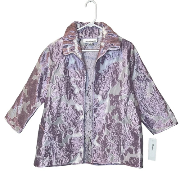 NWT Caroline Rose Lavender Floral Rose Devore Jacket Size Small - Picture 2 of 9